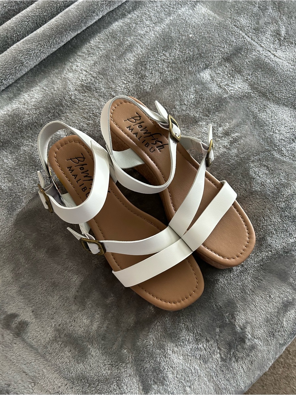 Blowfish White Strappy Buckle Sandals